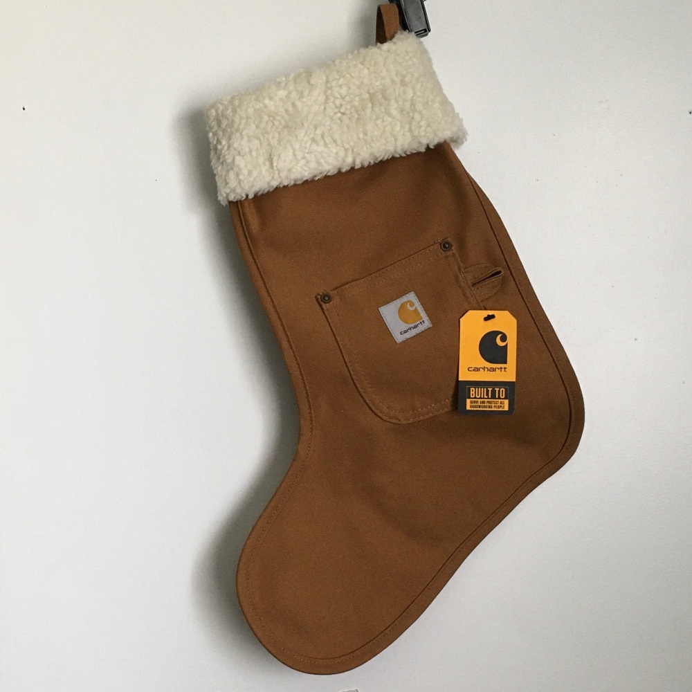 Carhartt Tan Canvas Holiday Stocking with Cream Sherpa Cuff